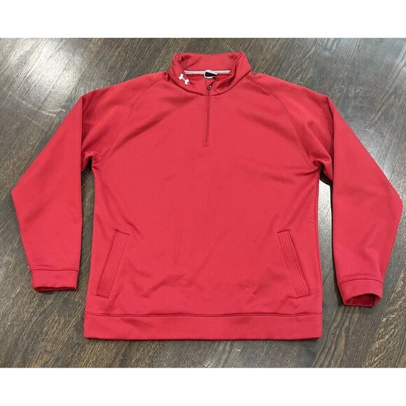 Under Armour Pullover Sweatshirt Mens XL Red Burgundy Loose Fit 1/2 Zip Fleece - Picture 1 of 11